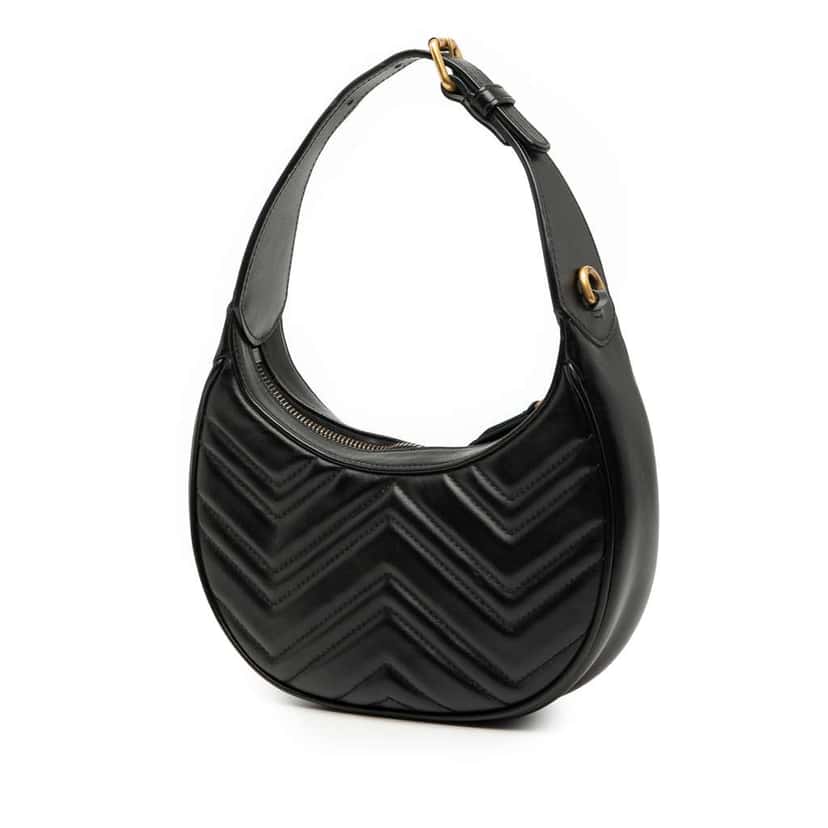Gucci Mini GG Marmont Half Moon Bag Black Leather Good condition - Back View