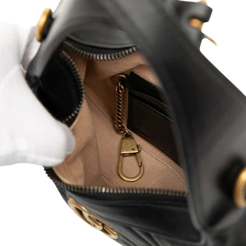 Gucci Mini GG Marmont Half Moon Bag Black Leather Good condition - Box View