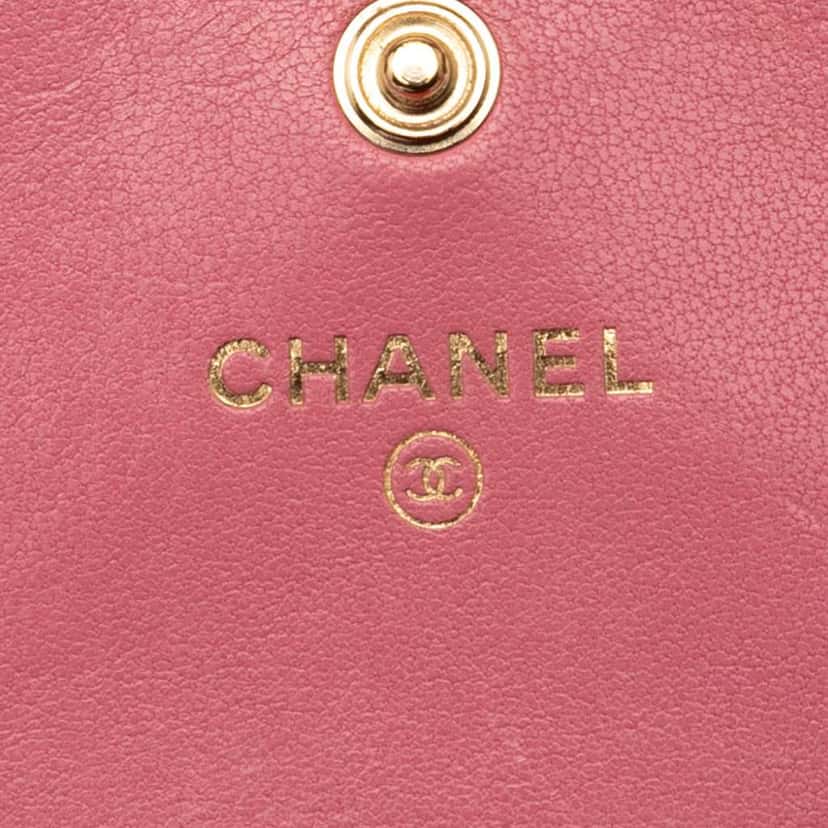 Chanel Quilted Sheepskin Mademoiselle Card Holder on Chain Pink Leather Good condition - Box View