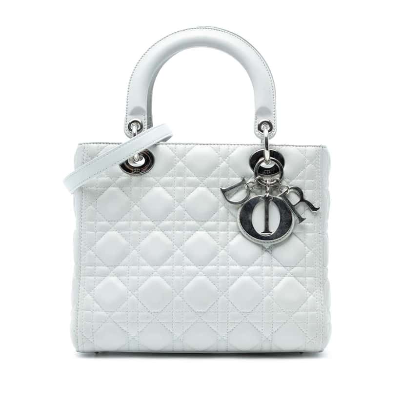 Dior Medium Lambskin Cannage Lady Dior White Leather Good condition - Front View