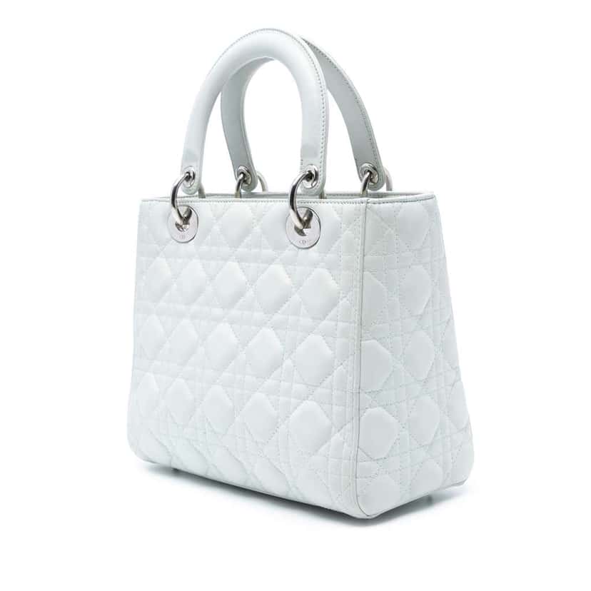 Dior Medium Lambskin Cannage Lady Dior White Leather Good condition - Back View