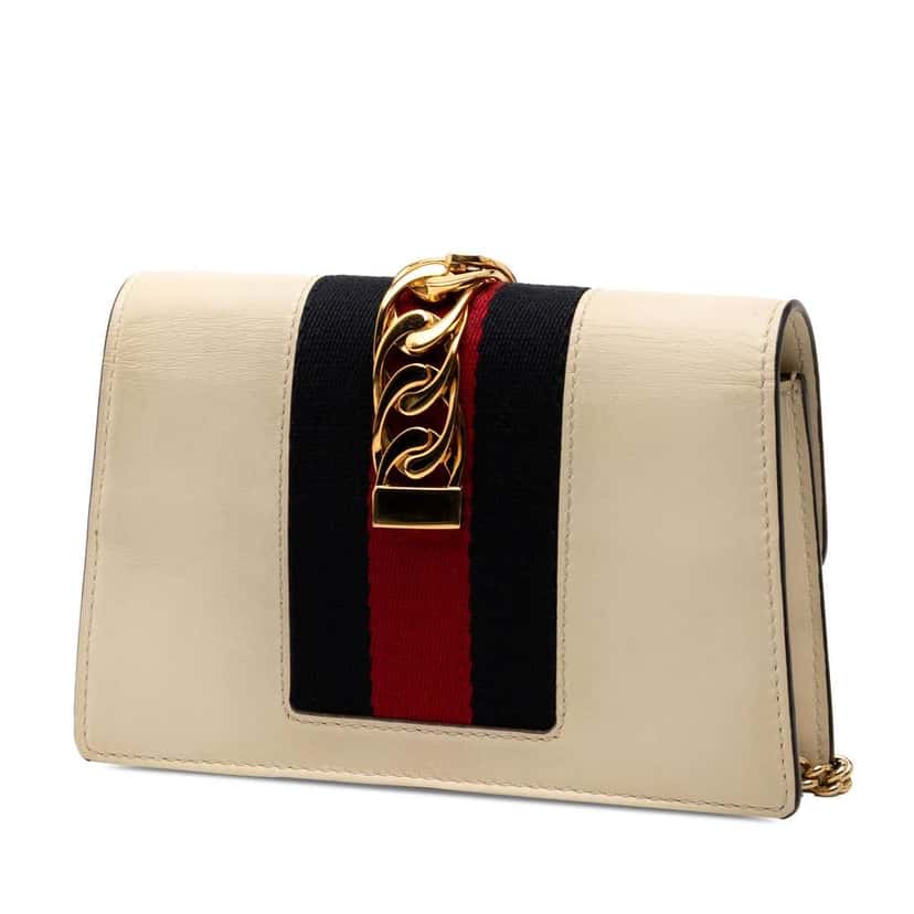 Gucci Super Mini Leather Sylvie Chain Crossbody White Leather Good condition - Back View