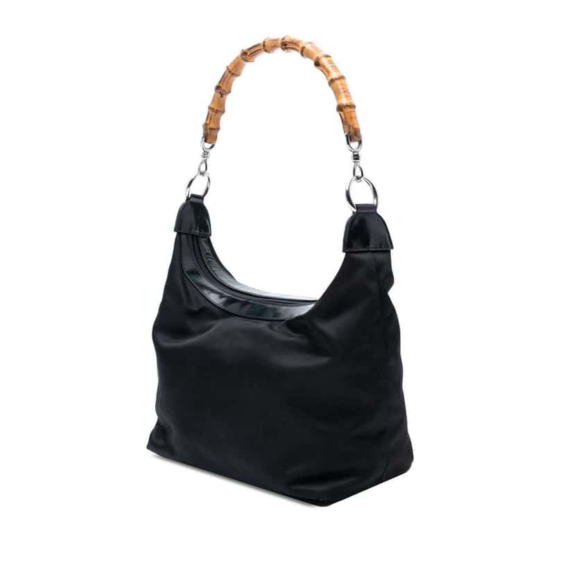 Gucci Nylon Bamboo Shoulder Bag Black Good condition - Back View
