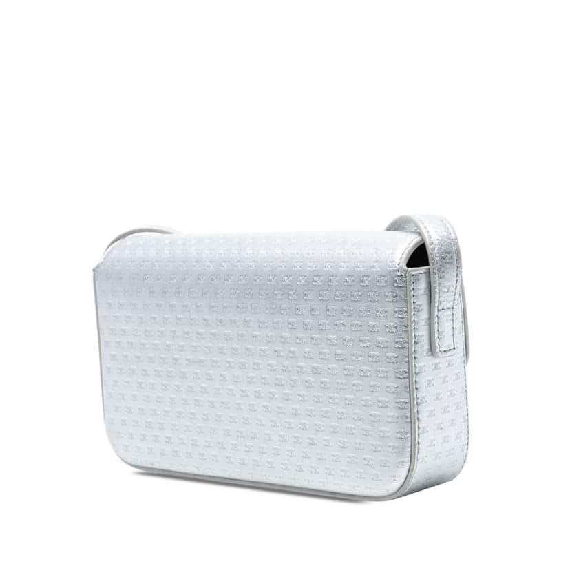 Celine Triomphe All Over Laminated Calfskin Claude Shoulder Bag Silver Leather Very good condition - Back View