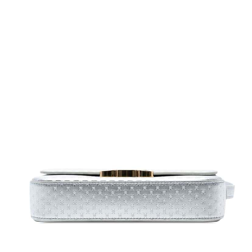 Celine Triomphe All Over Laminated Calfskin Claude Shoulder Bag Silver Leather Very good condition - Inside View