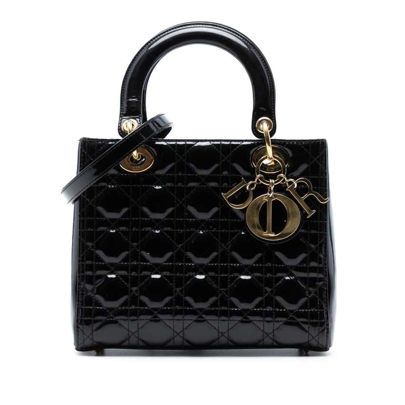 Dior Medium Patent Cannage Lady Dior Black Leather Good condition - Front View