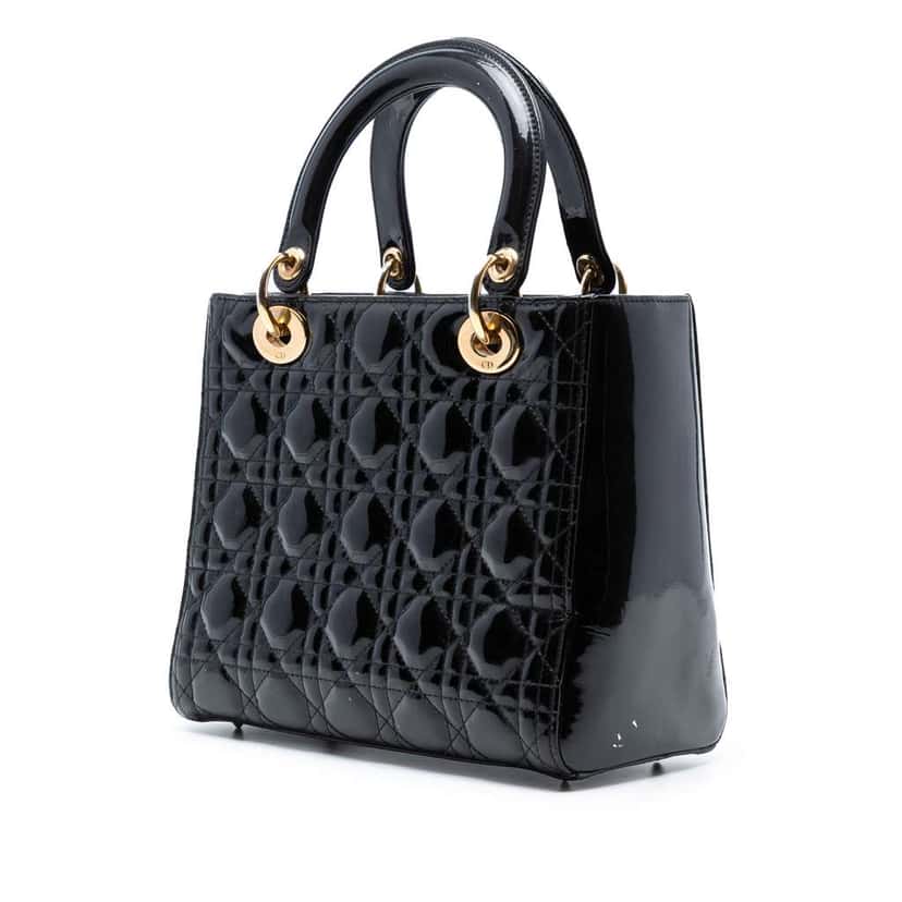 Dior Medium Patent Cannage Lady Dior Black Leather Good condition - Back View