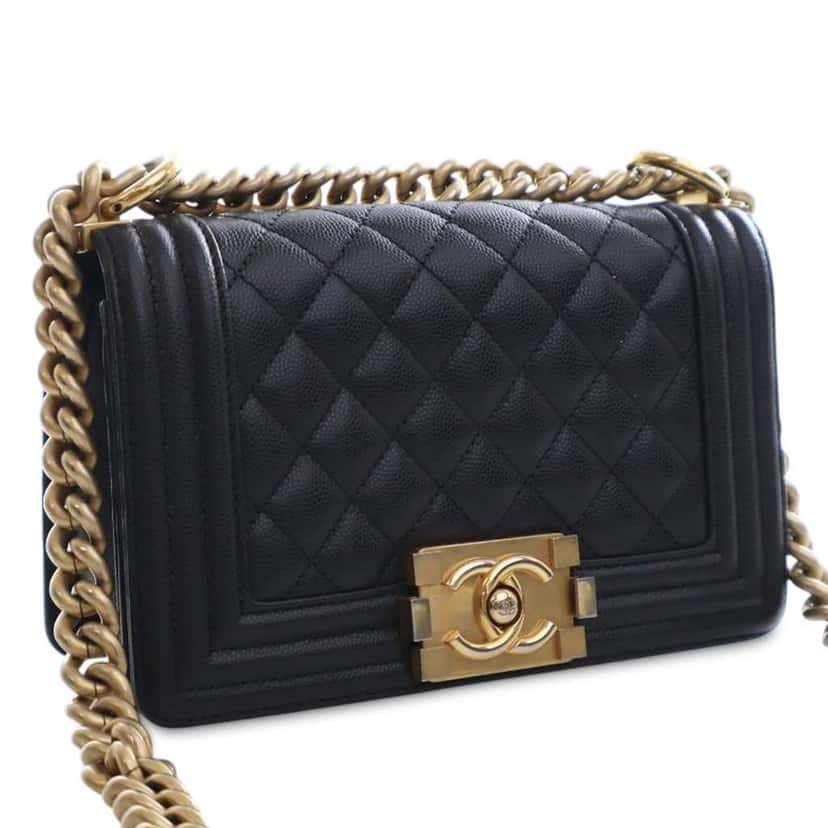 Chanel Small Quilted Caviar Boy Flap Black Leather Good condition - Back View