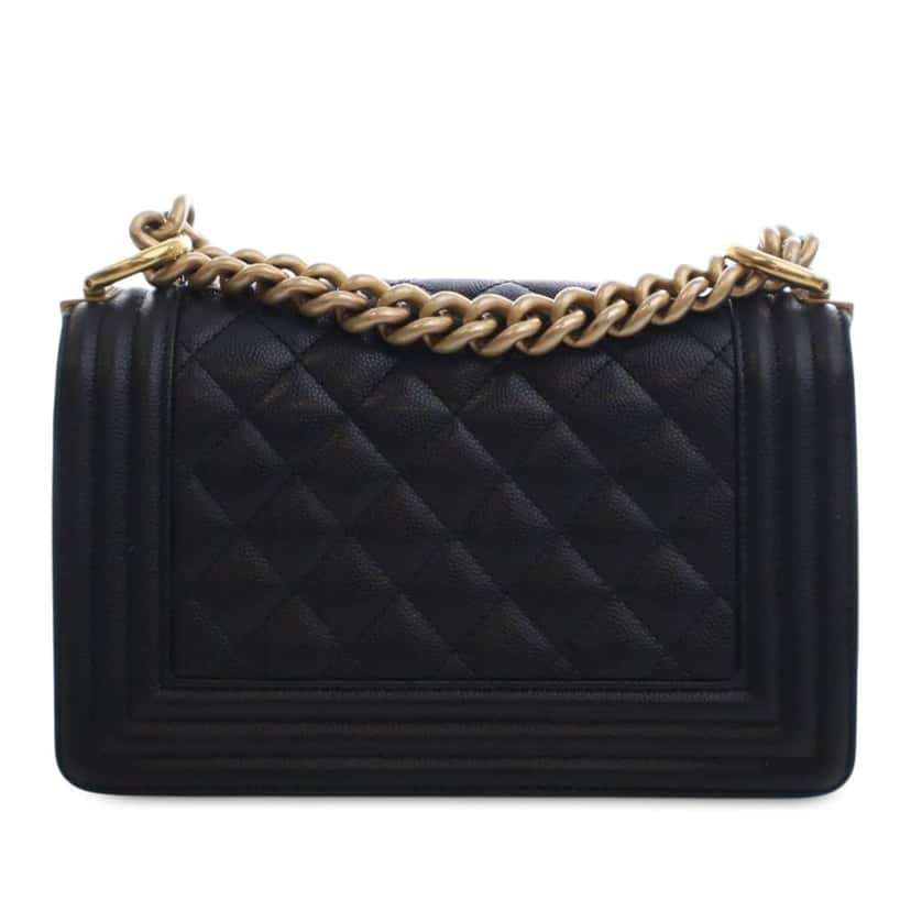 Chanel Small Quilted Caviar Boy Flap Black Leather Good condition - Inside View