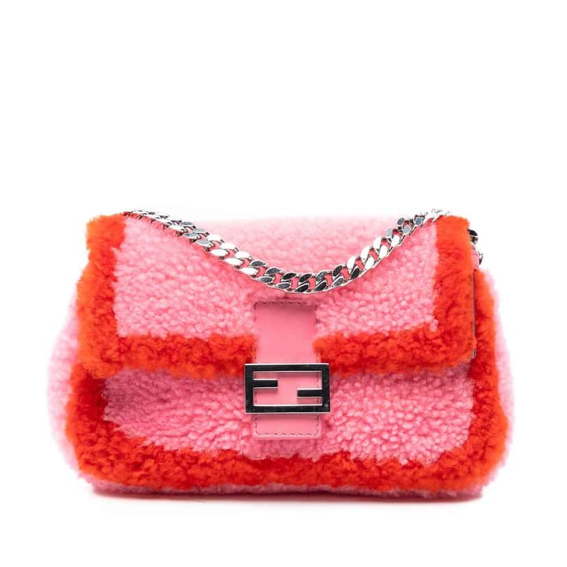 Fendi Micro Bicolor Shearling Baguette Satchel Pink Good condition - Front View