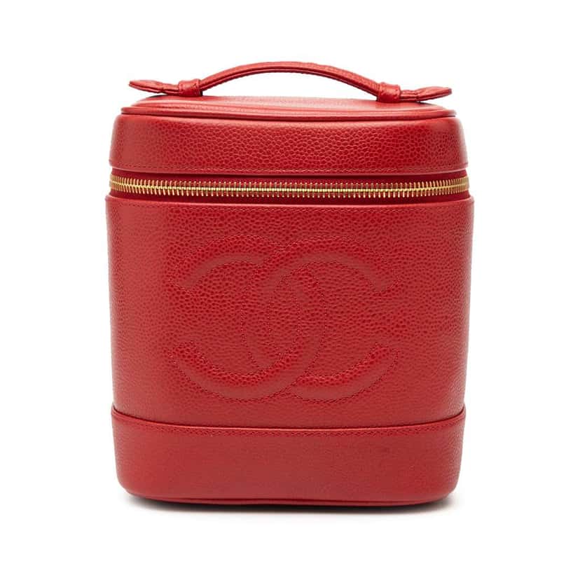 Chanel CC Caviar Vanity Bag Red Leather Good condition - Front View