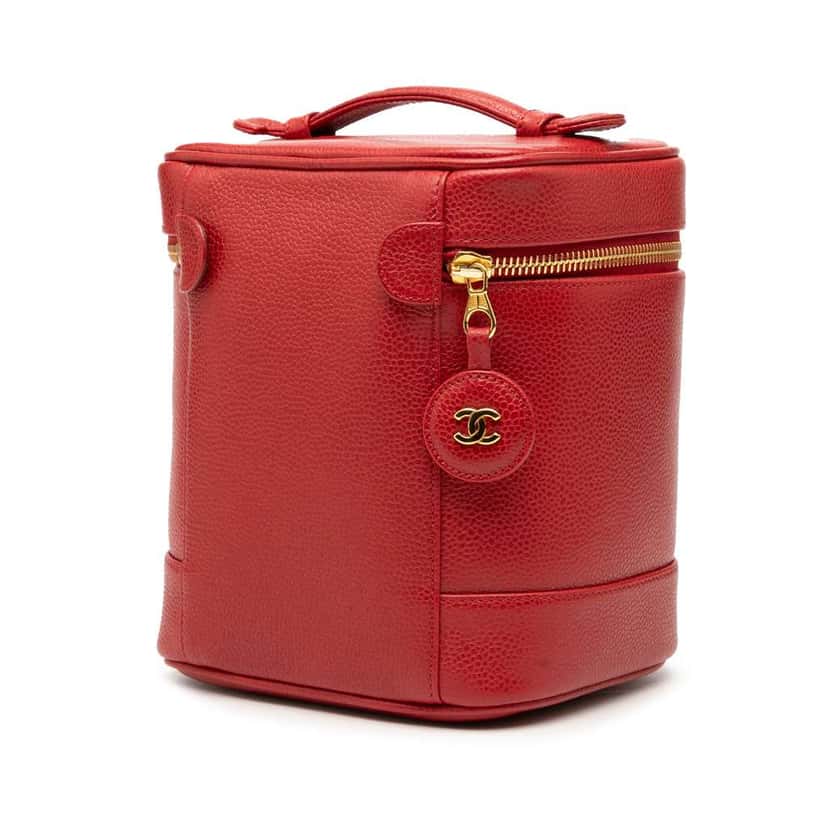 Chanel CC Caviar Vanity Bag Red Leather Good condition - Back View