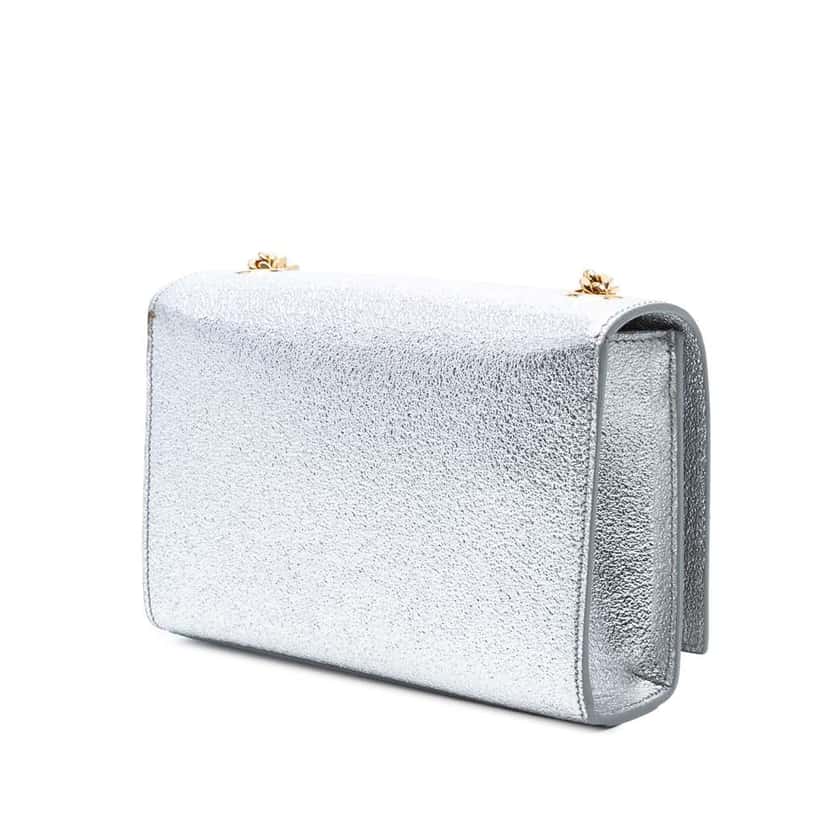 Saint Laurent Small Metallic Calfskin Classic Monogram Kate Crossbody Silver Leather Good condition - Back View
