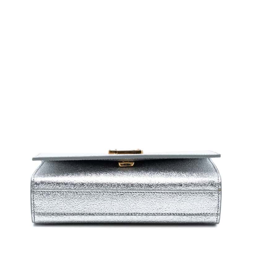 Saint Laurent Small Metallic Calfskin Classic Monogram Kate Crossbody Silver Leather Good condition - Inside View