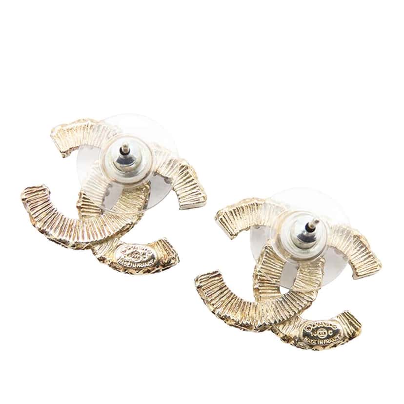 Chanel Gold Plated Enamel CC Baroque Push Back Earrings Gold Metal Good condition - Back View