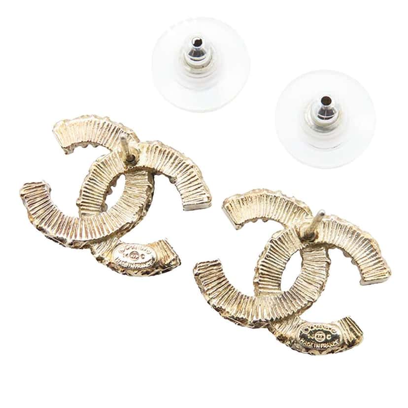 Chanel Gold Plated Enamel CC Baroque Push Back Earrings Gold Metal Good condition - Inside View