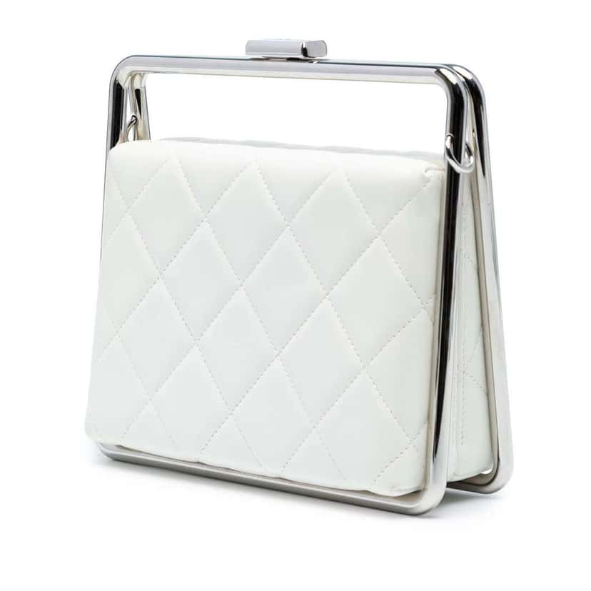 Chanel Quilted Lambskin Metal Bar Convertible Clutch White Leather Good condition - Back View