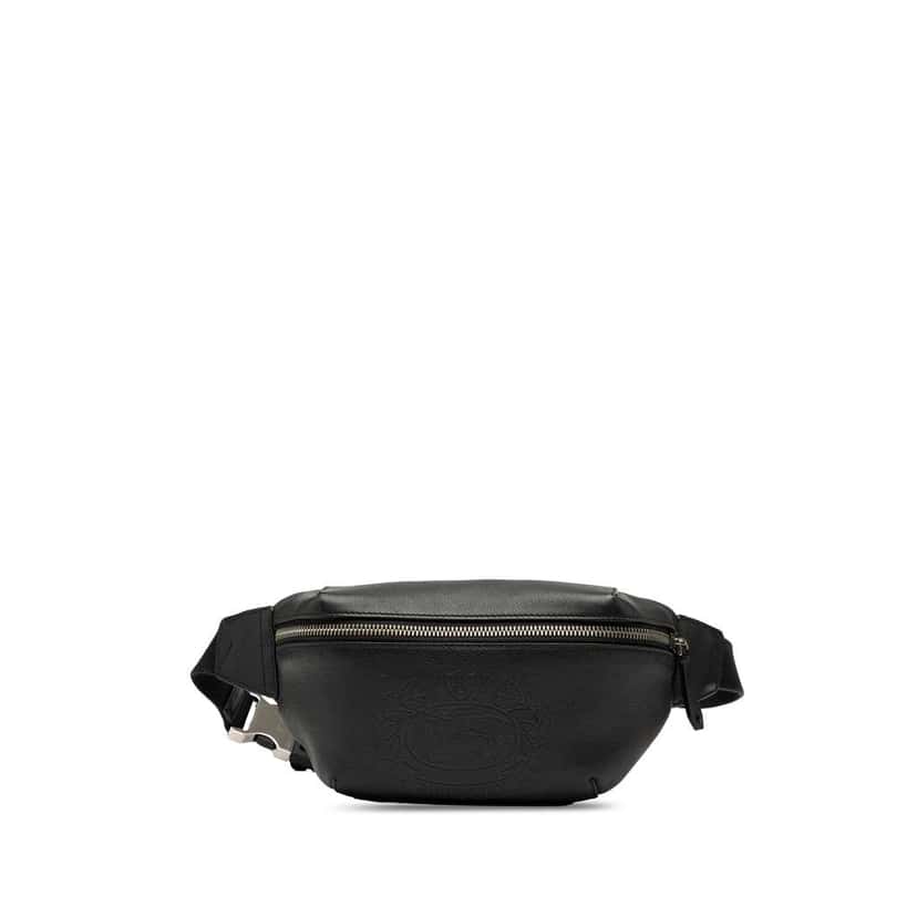 Burberry Crest Embossed Leather Bum Bag Black Leather Good condition - Front View