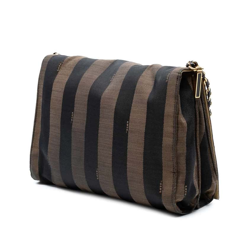 Fendi Large Canvas Pequin Claudia Shoulder Bag Brown Canvas Good condition - Back View