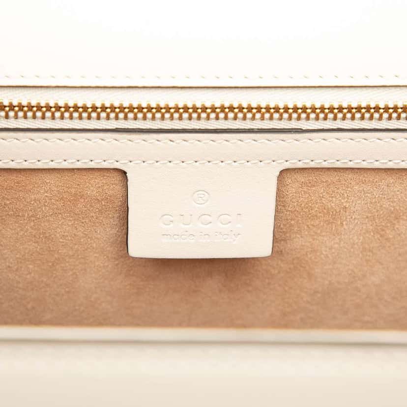 Gucci Medium Floral Embroidered Leather Sylvie Top Handle Bag White Leather Good condition - Box View