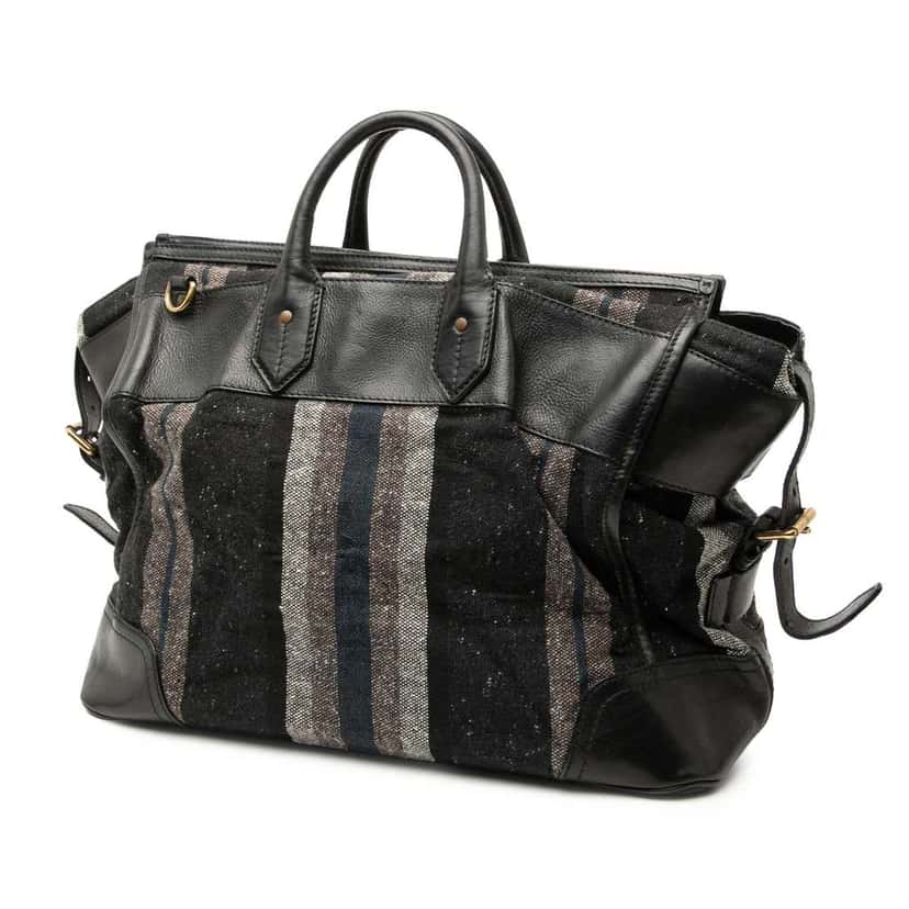 Burberry Leather Trimmed Tweed Striped Weekender Grey Tweed Good condition - Back View