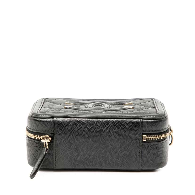 Chanel Mini Caviar CC Filigree Vanity Case Black Leather Good condition - Inside View