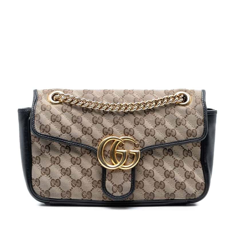 Gucci Medium GG Marmont Matelasse Diagonal GG Canvas Shoulder Bag Brown Canvas Good condition - Front View