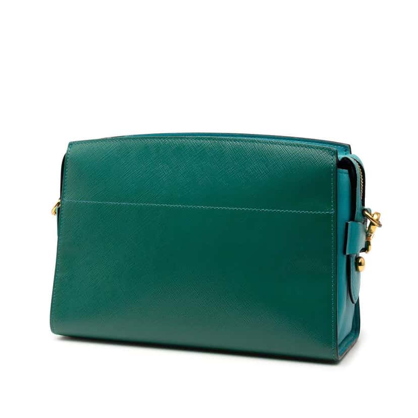 Prada Bicolor Saffiano Vernice Esplanade Crossbody Green Leather Very good condition - Back View