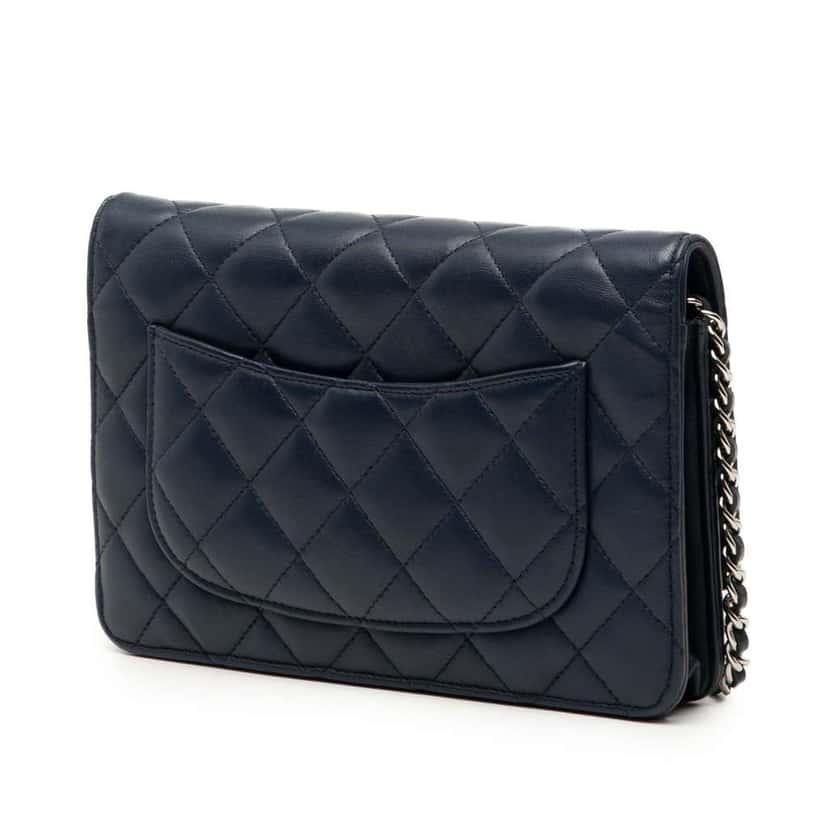 Chanel CC Quilted Lambskin Wallet On Chain Blue Leather Very good condition - Back View