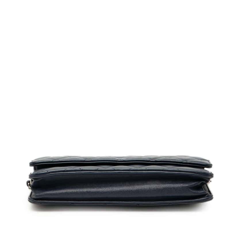 Chanel CC Quilted Lambskin Wallet On Chain Blue Leather Very good condition - Inside View