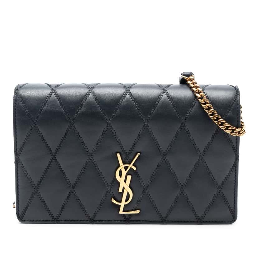 Saint Laurent Diamond Quilted Lambskin Angie Chain Bag Black Leather Very good condition - Front View