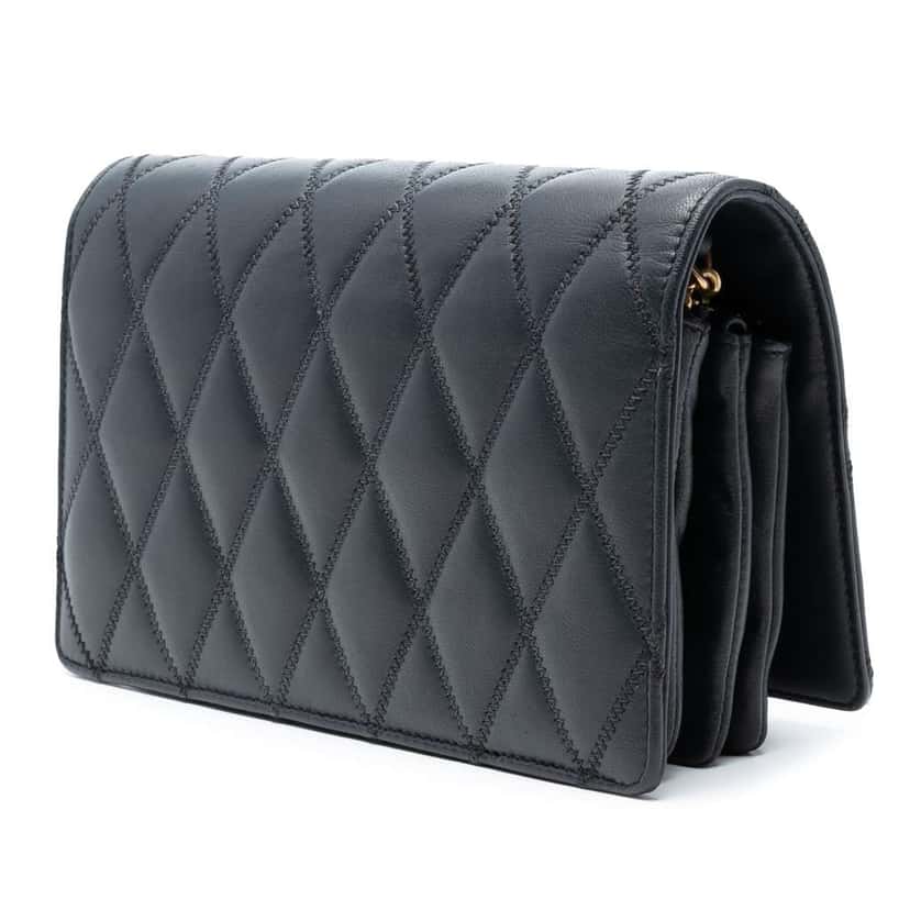 Saint Laurent Diamond Quilted Lambskin Angie Chain Bag Black Leather Very good condition - Back View