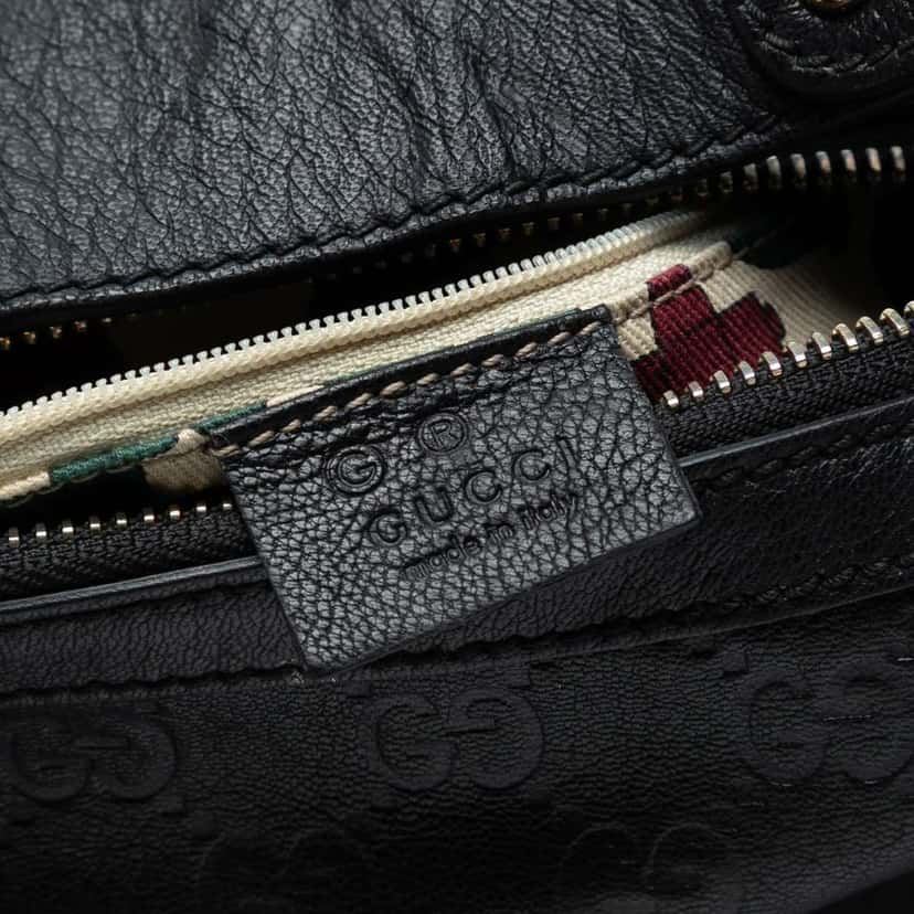 Gucci Guccissima Half Moon Bamboo Ring Hobo Black Leather Good condition - Box View