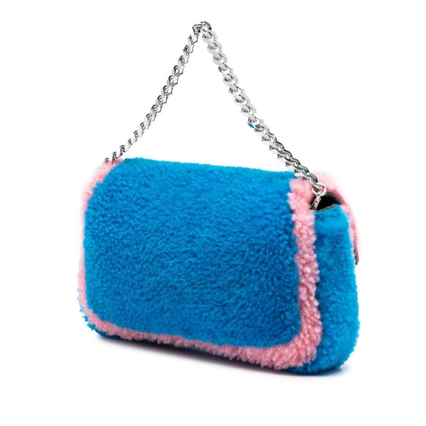 Fendi Micro Bicolor Shearling Baguette Satchel Blue Good condition - Back View
