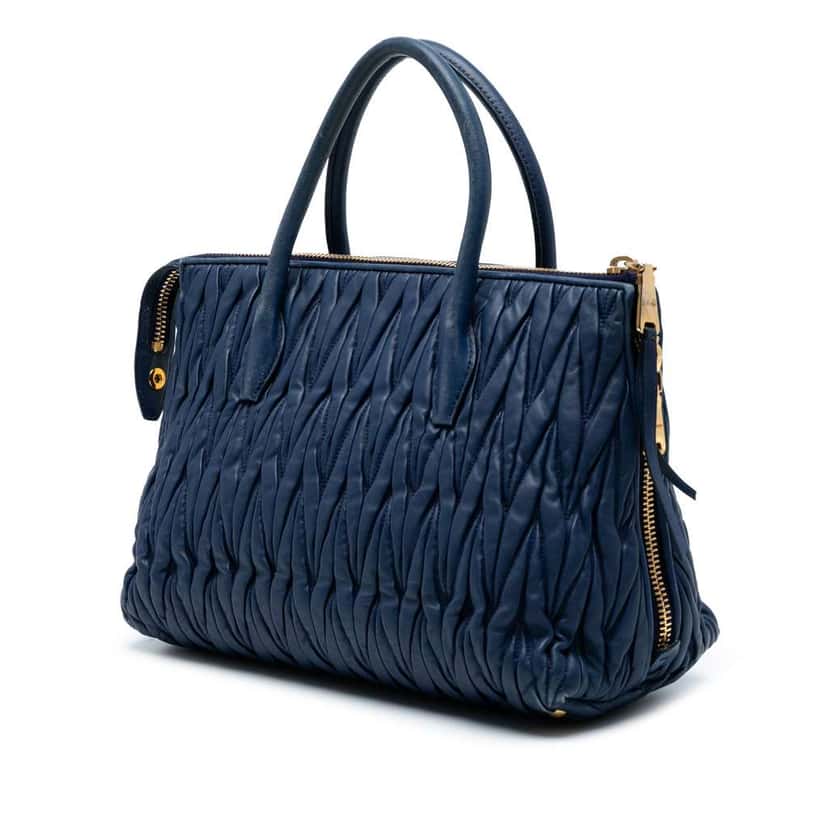 Miu Miu Matelasse Lambskin Satchel Blue Leather Good condition - Back View