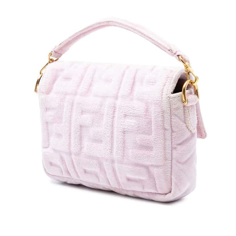 Fendi Mini Zucca Embossed Velvet Baguette Satchel Pink Velvet Very good condition - Back View
