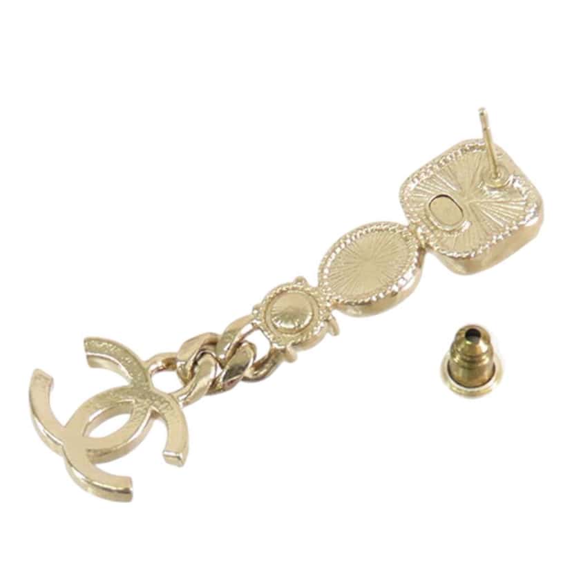 Chanel CC Gold Plated Faux Pearl and Rhinestone Drop Earrings Gold Metal Good condition - Inside View