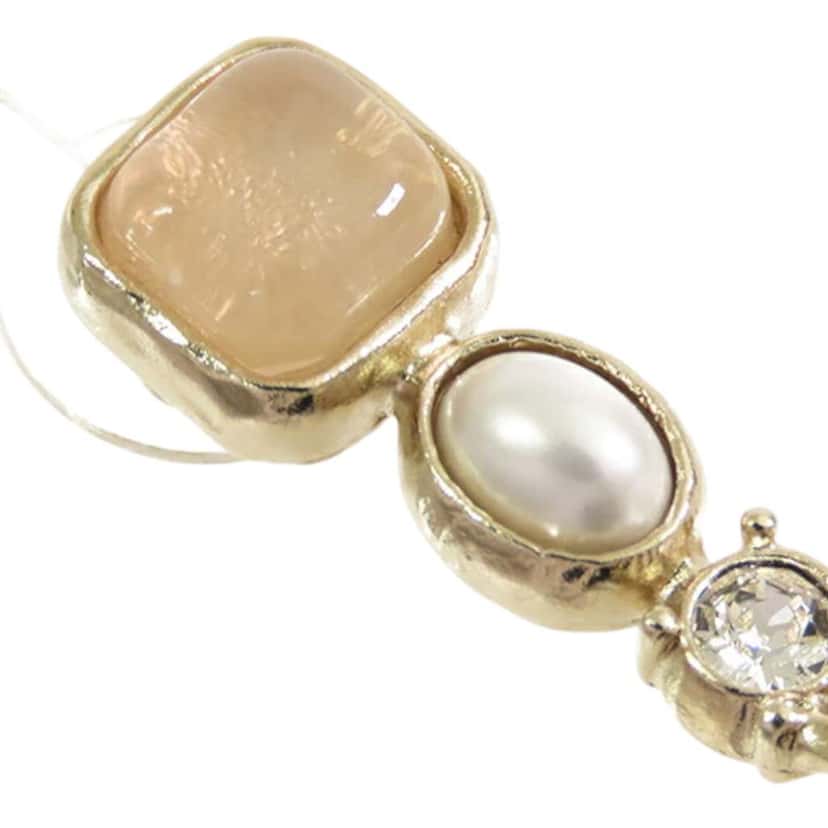 Chanel CC Gold Plated Faux Pearl and Rhinestone Drop Earrings Gold Metal Good condition - Box View