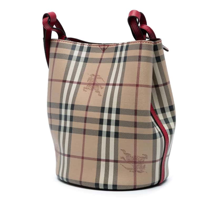 Burberry Haymarket Check Coated Canvas Lorne Bucket Bag Brown Canvas Good condition - Back View