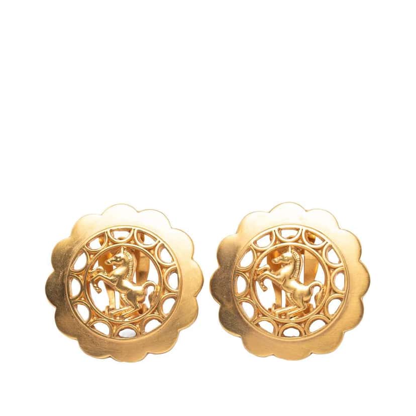 Hermès Gold Plated Bijouterie Fantaisie Clip on Earrings Gold Metal Good condition - Front View