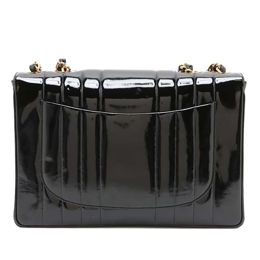 Chanel Jumbo Patent Vertical Quilt Mademoiselle Flap Black Leather Good condition - Back View