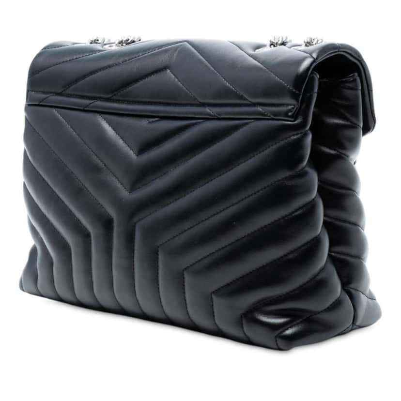 Saint Laurent Medium Chevron Leather Monogram LouLou Shoulder Bag Black Leather Good condition - Back View