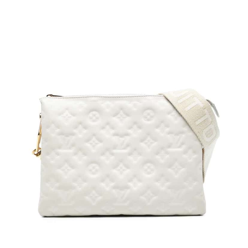 Louis Vuitton Monogram Embossed Puffy Lambskin Coussin PM White Leather Very good condition - Front View