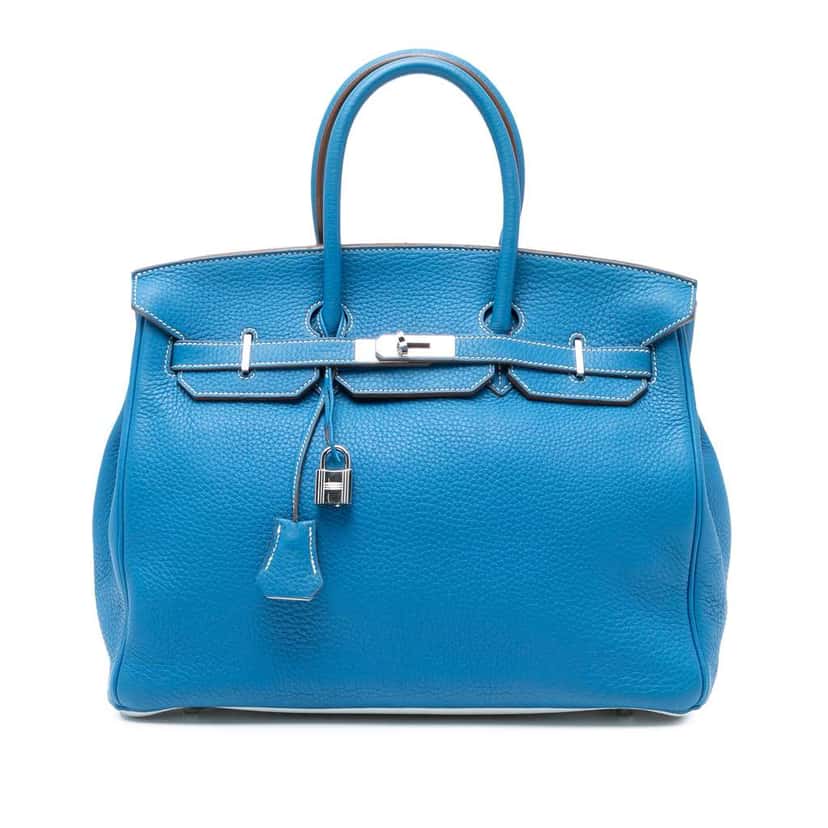 Hermès Limited Edition Bicolor Clemence Birkin Retourne 35 Blue Leather Fair condition - Front View