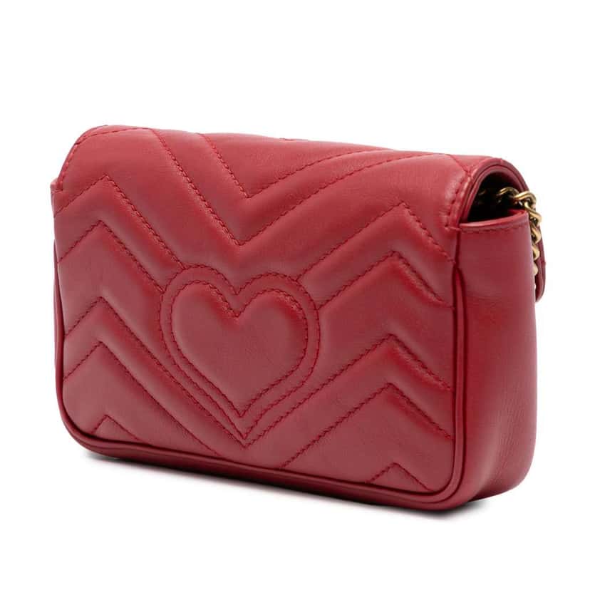 Gucci Mini GG Marmont Matelasse Leather Flap Crossbody Red Leather Good condition - Back View