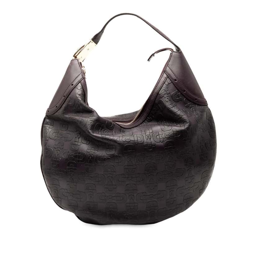 Gucci Embossed Leather Horsebit Glam Hobo Purple Leather Good condition - Front View