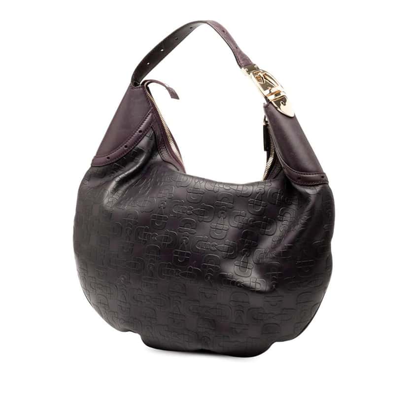 Gucci Embossed Leather Horsebit Glam Hobo Purple Leather Good condition - Back View