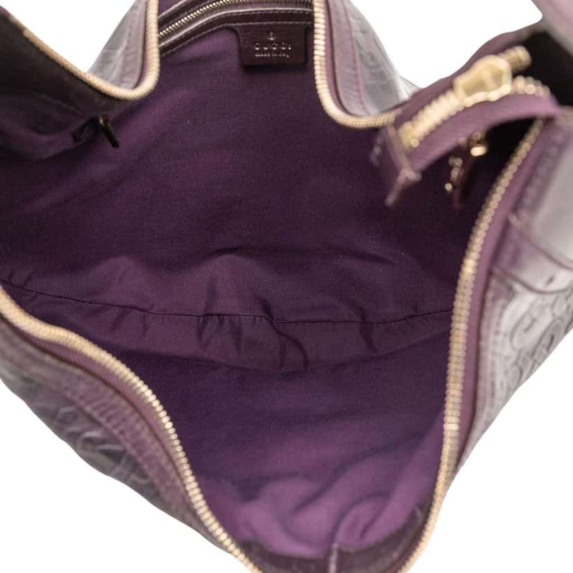 Gucci Embossed Leather Horsebit Glam Hobo Purple Leather Good condition - Model View