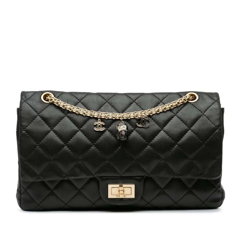 Chanel Paris-Shanghai Reissue 2.55 Quilted Lambskin Double Flap 227 Black Leather Fair condition - Front View