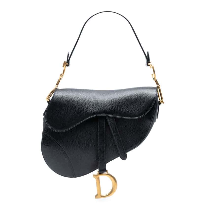 Dior Grained Calfskin Saddle Bag Black Leather Good condition - Front View